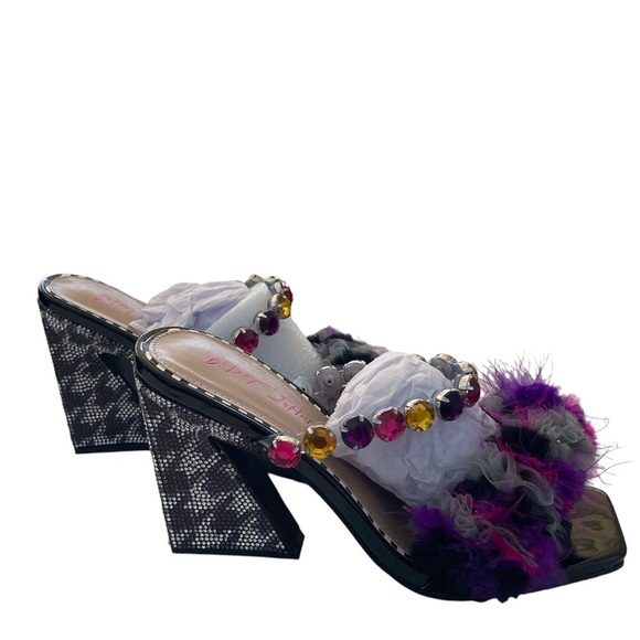 BETSY JOHNSON Gorgeous High Heel Strap Bedazzled Slip On Shoes 8 1/2 BNWT - Picture 6 of 9